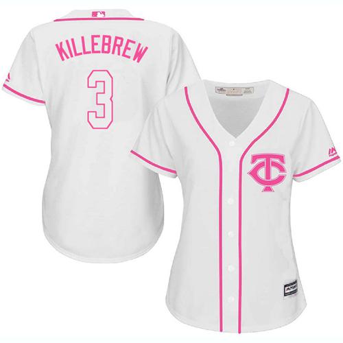 Twins #3 Harmon Killebrew White/Pink Fashion Women's Stitched MLB Jersey